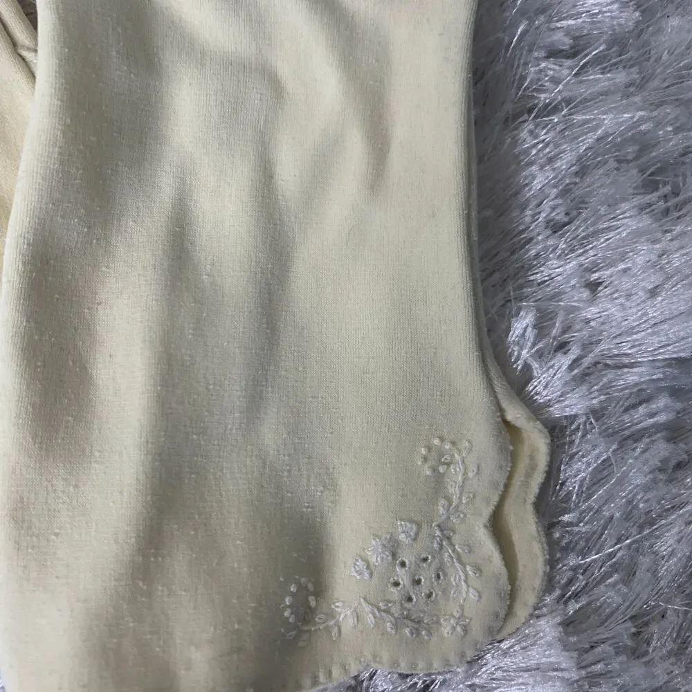 50s 60s Ivory Short White Gloves Embroidered OSFM